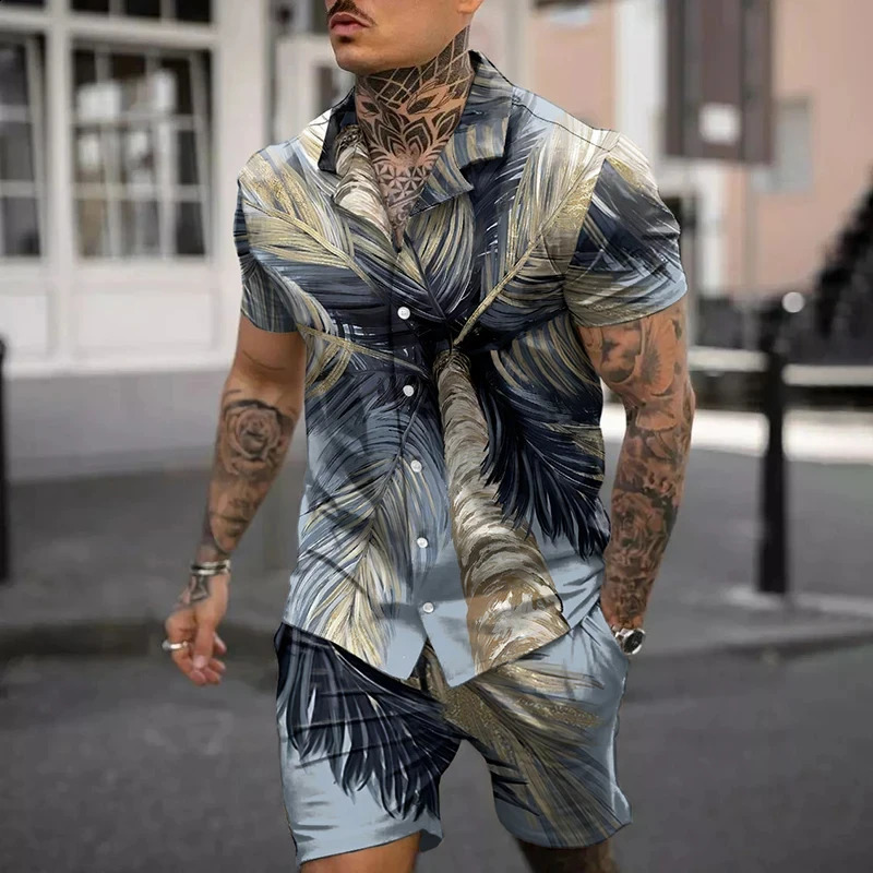 Fashion Men sets imprimement revers 3d imprimé à manches courtes courte décontractée short plage shorts surdimensionnés 