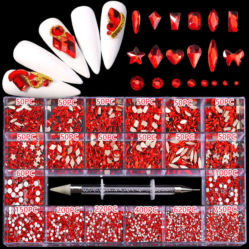 Decorações Novo MultiSize Nail Art Rhinestones Shiny Diamond Rhinestones Conjunto abatback gems Gems Diy Uil Art Decorações