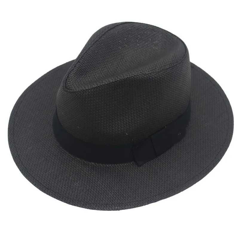 Chapeaux à bord large seau Femmes hommes Black Ribbon Paille Chapeau tendance Panama Summer SUMBRE TRILBY GANGSTER CAP PLACE COSTOCK JAZZ COWBOY VOYAGE SUNHAT Q240403