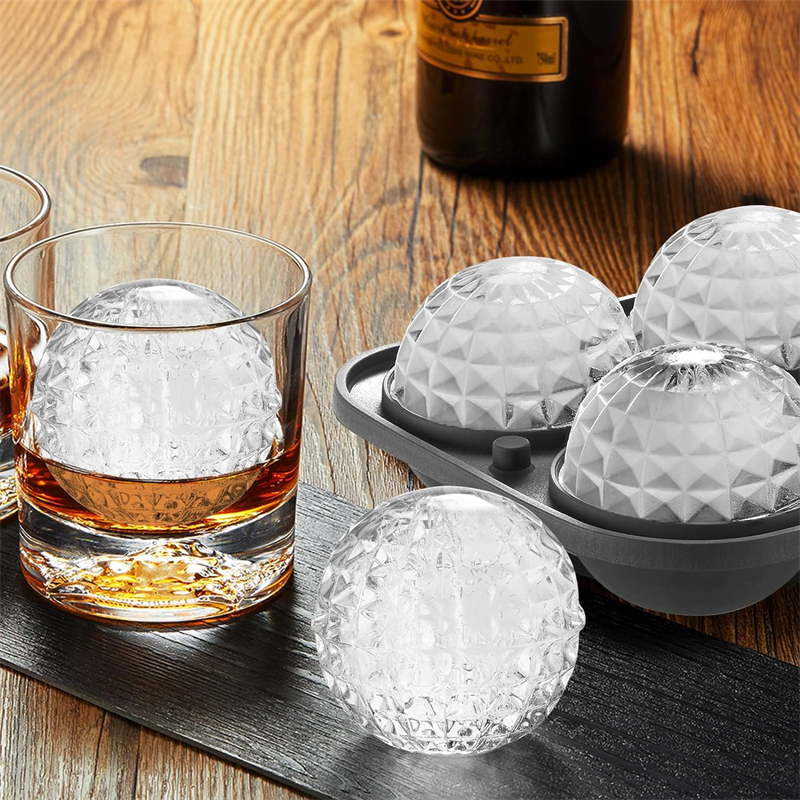 2 Inch Large Diamond Sphere Whiskey Ice Cube Mold Round Ice Ball Maker Mold for Cocktails Bourbon Big Ball Ice Cube Tray with Lid Silicone