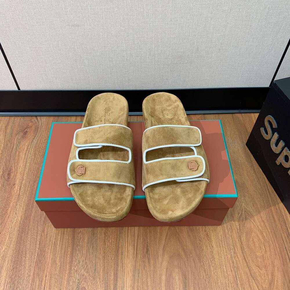 designer loro sandals Loro * Piano shoe Summer Beach Thick Sole Sandals, Flat Bottomed Open Toe Flip Flops, Men's LP Men's Slippers, Genuine Leather