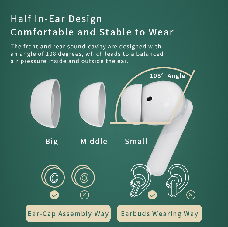 Pro6 ANC ENT TWS Écouteurs True Active Noise Reduction Bluetooth Wireless Headphones Écoute de bruit de bruit