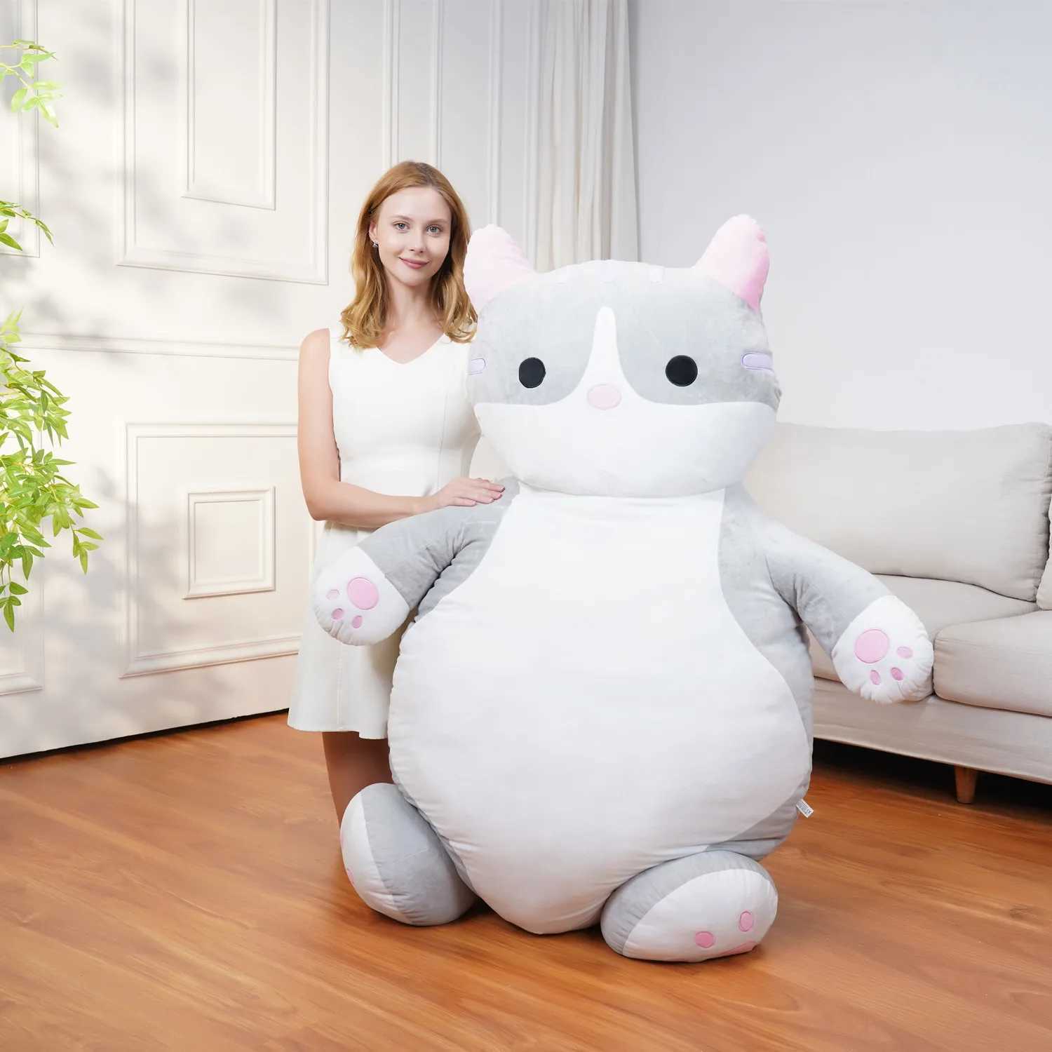 Filmy Pluszowa zabawka Nowa 150 cm Big Belly Cat Pluszowa zabawka Plush Pluszowa poduszka Soft kot skórzana skorupa pluszowa poduszka Prezenty dla Valentine Boys Girls 240407