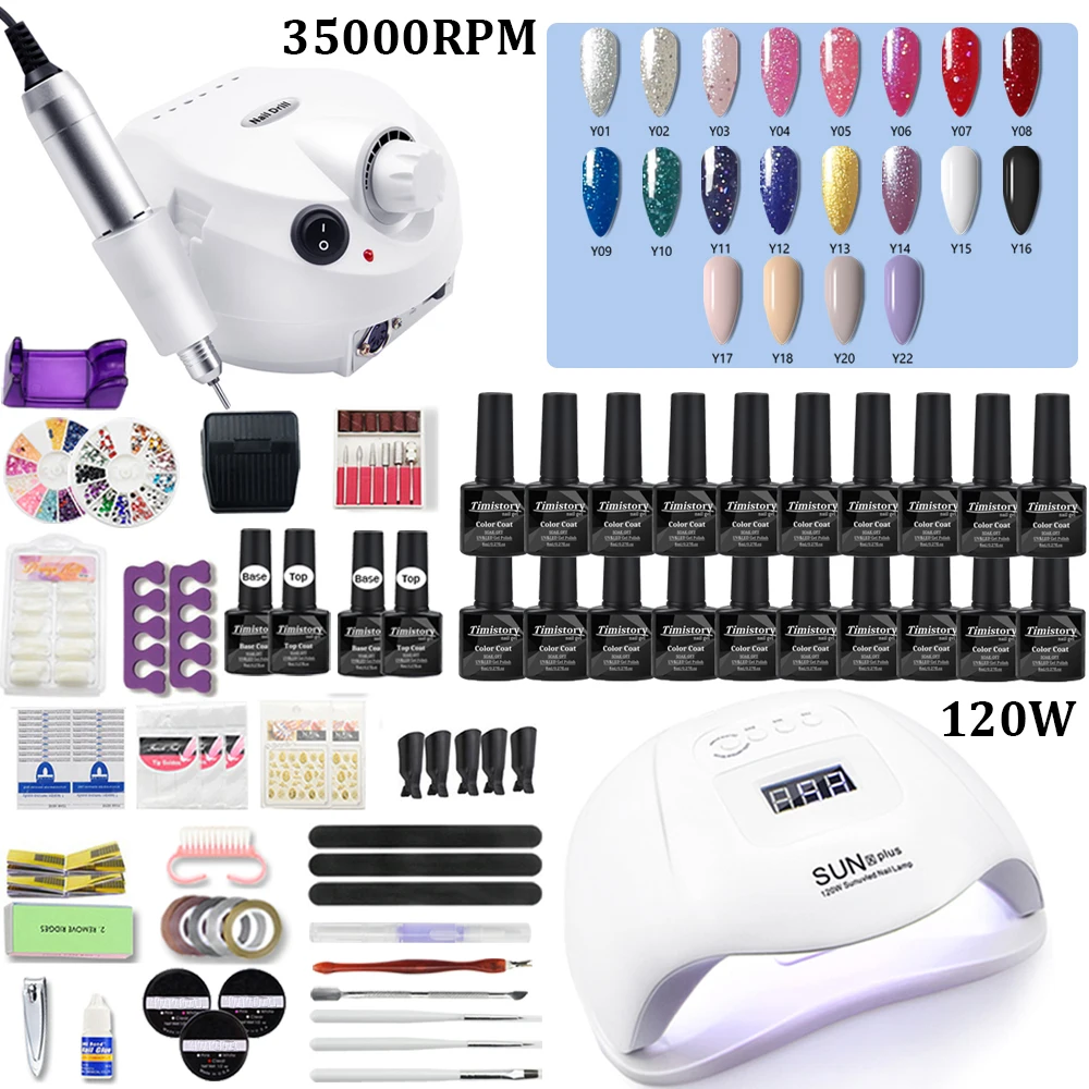 Abiti da 20 pezzi Set di unghie lucida con kit hine trapano unghie e strumenti manicure a led UV Kit set di nail art