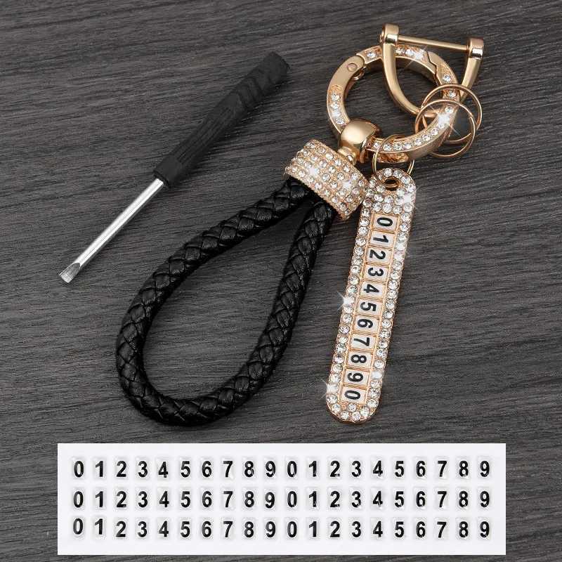 Schlüsselanhänger Lanyards Crystal Leck Proof Luxus Lederschlüsselkäse Frauen Herren Autohalter Telefonnummer Etikett Schmuck Q240403