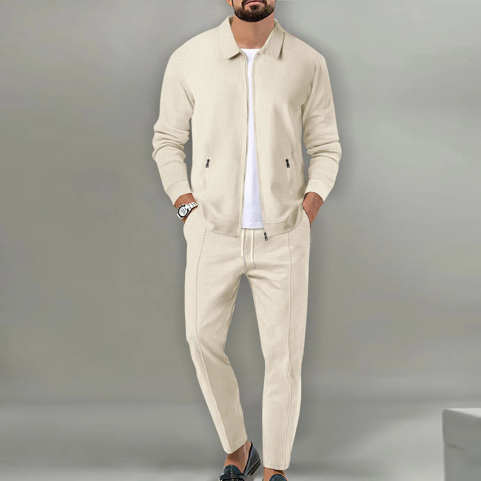 Men Casual Suit Top Długie rękawy i spodnie S3XL Stylowy kolor stały Wysoka jakość 240325