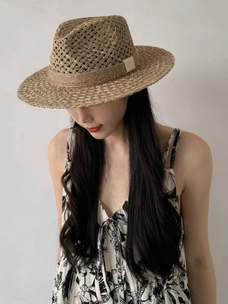 Breda Brim Hats Bucket Fashionable Summer Panama Jazz Fedora Hat Designer utomhus Casual Beach Högkvalitativ sombrero Mujer Playa Q240403