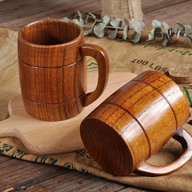 320Ml Classic Style Jujube Wood Beer Mug Personalized Bar Living Room With Handle Ear 240407