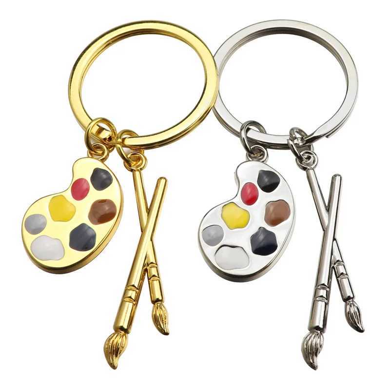 Keychains Lanyards Ny målare Palette Pendant Keychain Brush Artist Key Chain Car Hjärtformad söt Keyring Art Course Souvenir Present Kvinnor Child Q240403