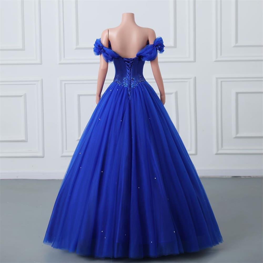 Sweetheart Prom Dresses Pärled Flower Special Design Naked Shoulder Princess Long Dress Eng1056