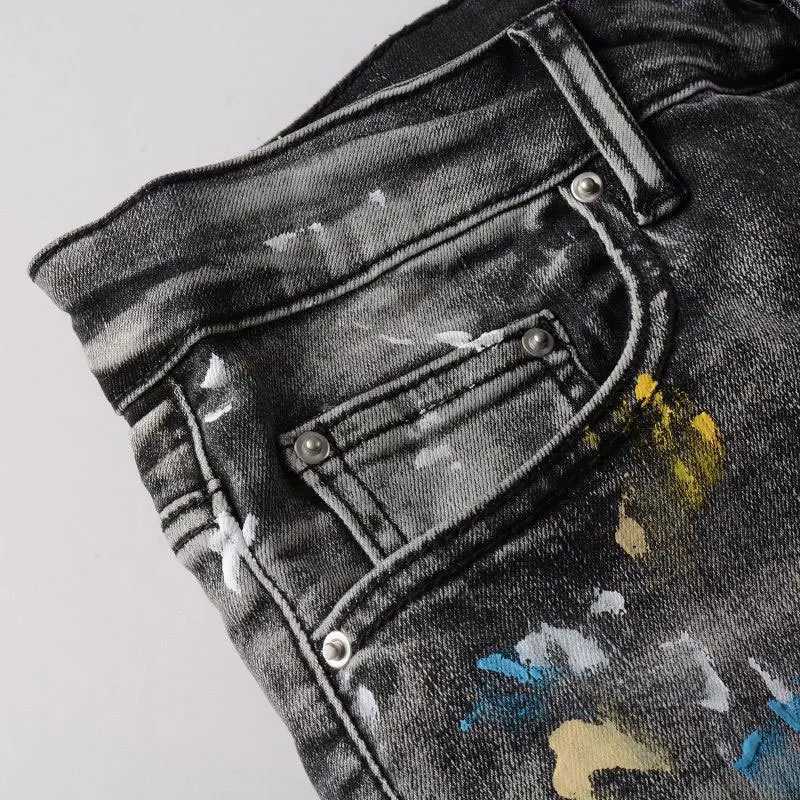 Jeans masculins Pear Denim Pantalon Old Washed Stretch Jeans New Retro Splatter Ink Jean Hombre Patch Street Bike TRIPLE TRIPLED TROURL2403