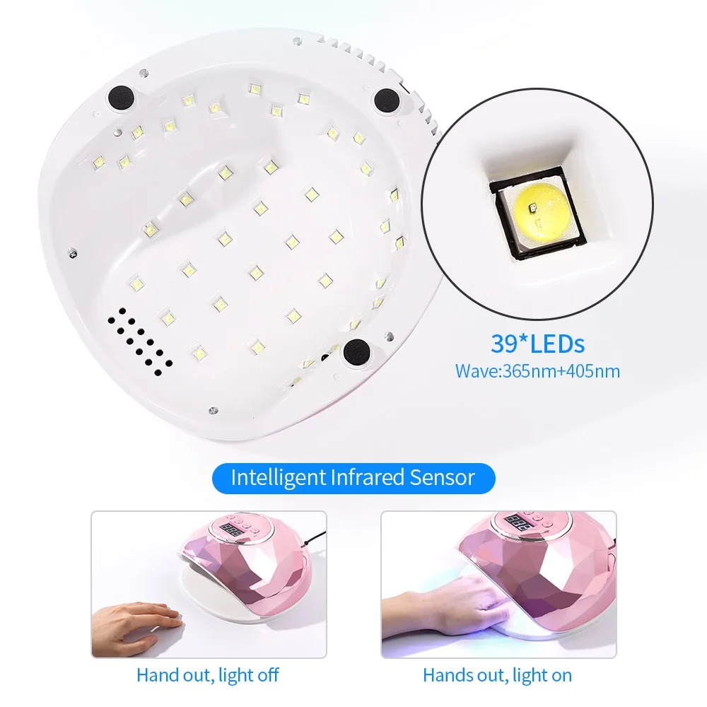 KITS 78W LAMPER UV Lâmpada de unha Mirror colorido Lâmpada de unhas Diamond Pro UV 39LEDS Gel de unhas Dispositivo seco rápido para Manicure Timer LCD Display