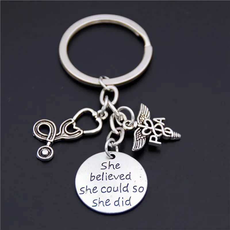 Keychains Citavos Setinga estetoscópio Caduceus Chave -chave Chavening Doctor Physicians Medical Titlder Keychain Jóias Q240403