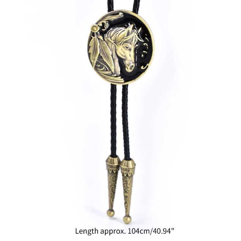 Bolo Ties Fashion Relief Horse Backle Bolo Tie Necklace Bolo Tie Western Cowboy Necktie Y1UA 240407