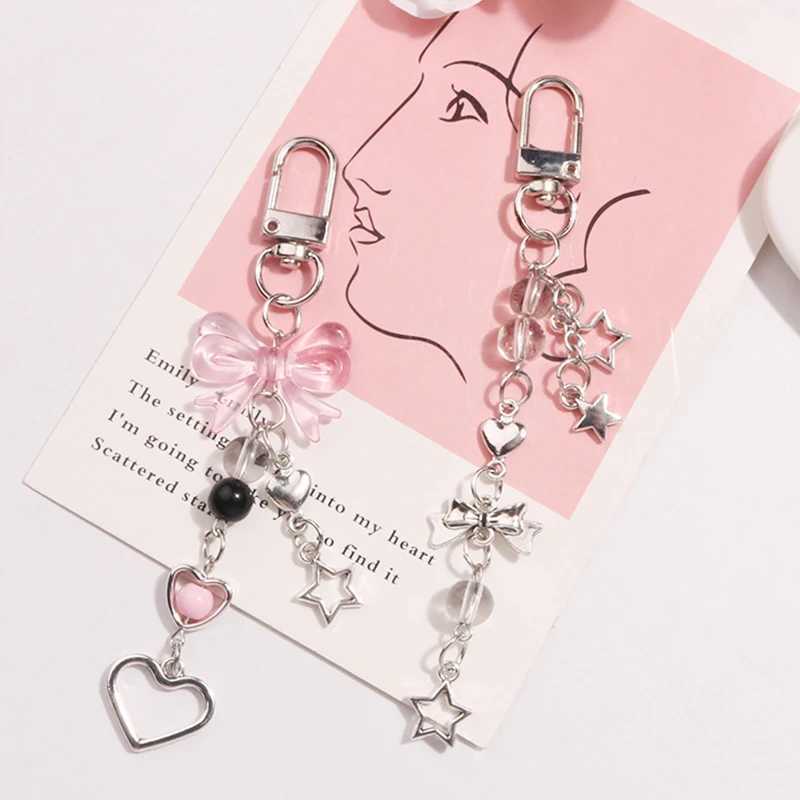 Keychains Lanyards Goth Y2K Phone Charm Bow Heart Star Keychain Pendant Kawaii Bag Chain Cute Accessories Q240403