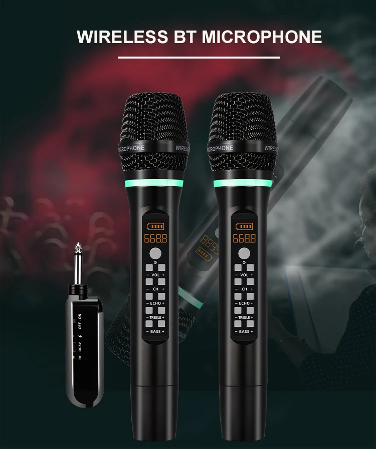 Microphones Rellent Rechargeable UHF Wireless Bluetooth Karaoke Microphone Micro Echo Adjust Channel Gaming Microphone for Singing