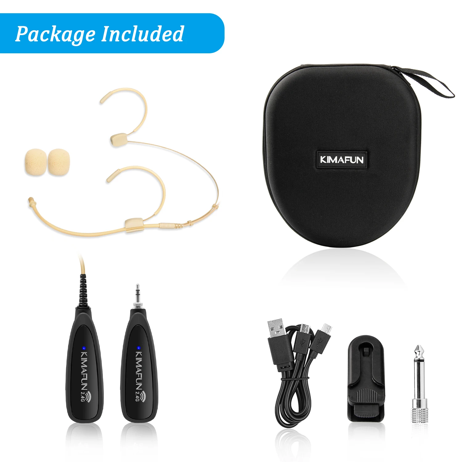 Mikrofony Kimafun 2.4G bezprzewodowy system słuchawkowy systemu mikrofonu i przenośnik 2 w 1 do nagrywania wzmacniacza głosowego