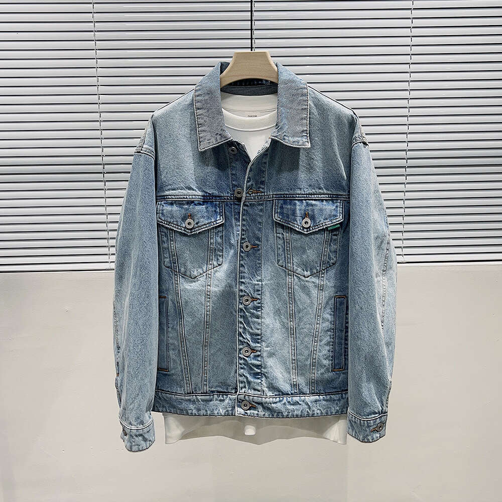 Bird Home Element 2023 Spring New Rabbit broderad denim Coat Men's Loose Flip Collar Jacket B1BJD1239