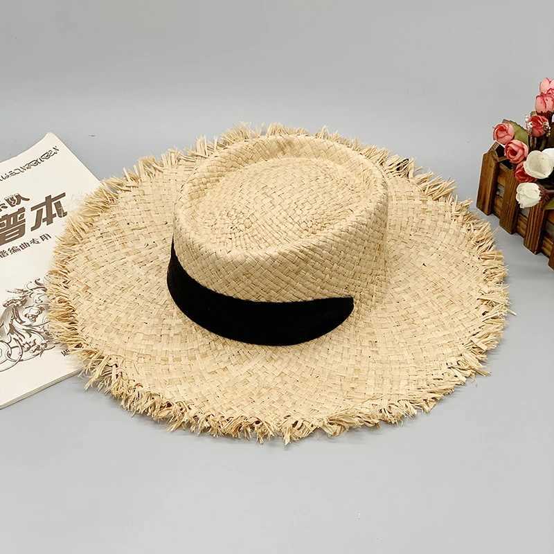 Wide Brim Hats Bucket New style womens oversized hat large 20cm Raffia Sun wide beach soft straw wholesale direct shipping Q240403