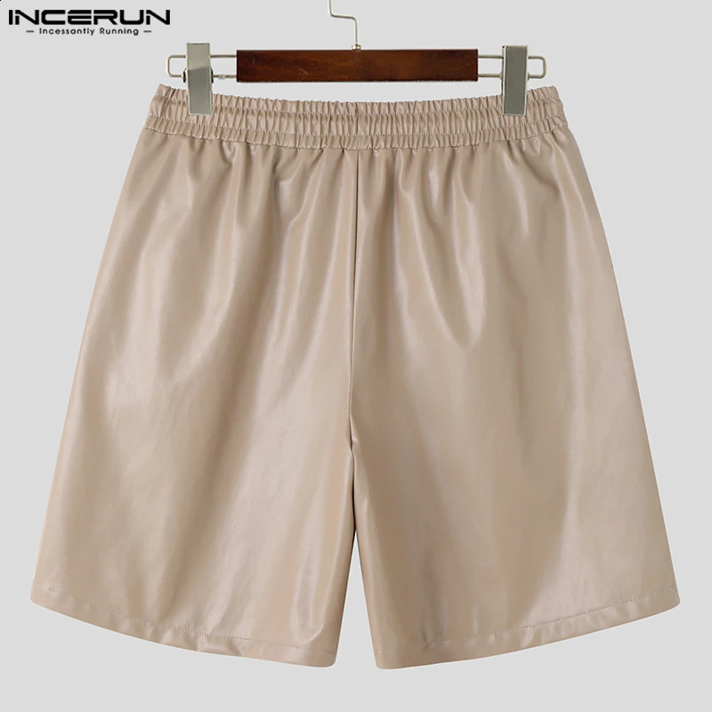 Incerun Style Style Men PU Leather Shorts sueltos cómodos Casuales bien ajustados Tubo recto sólido Allmatch S5XL 240407