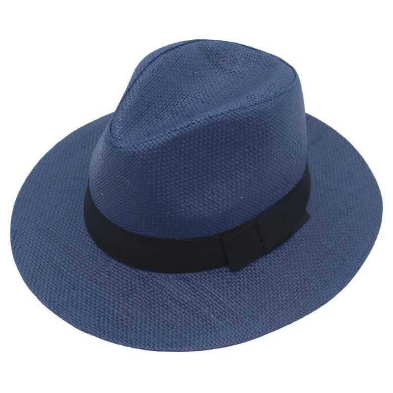 Brede rand hoeden emmer vrouwen mannen zwart lint straw hoed trendy panama zomer zon trilby gangster cap strand casual jazz cowboy reizen sunhat q240403