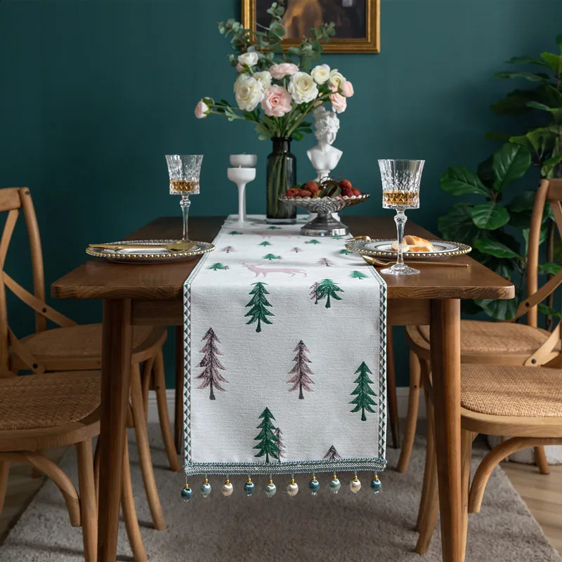 Table arbre de Noël Runner Hiver Holiday Christmas Elk Dining Dining Placemat Année Home Kitchen Rustic Decorations 240410