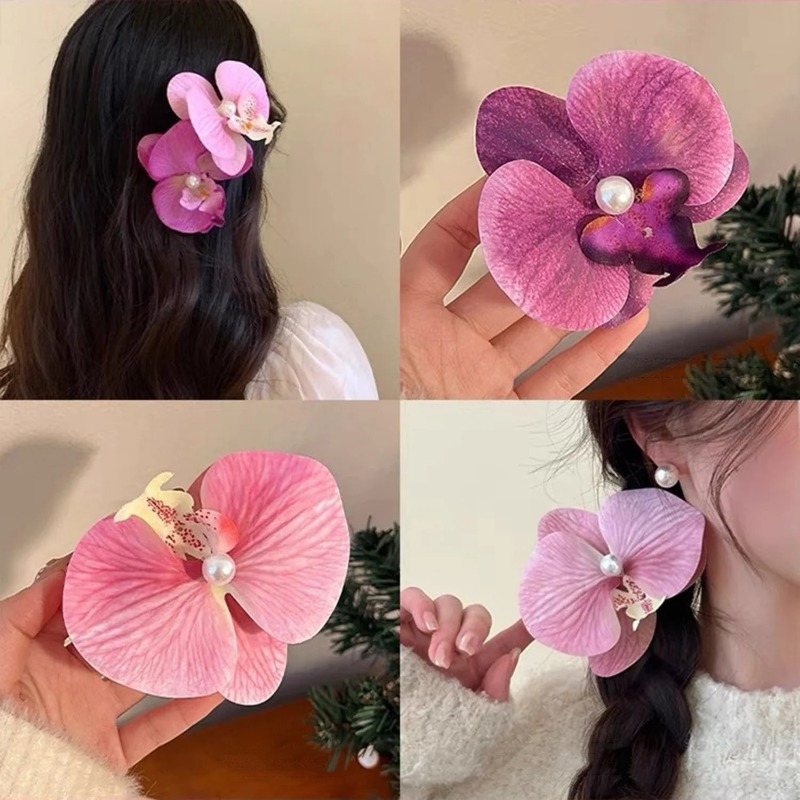 Orkidé hårklämma för kvinna konstgjorda blommor hårnålar söta bröllopsfest sidoklipp hår tillbehör gåvor sommarstrandsemester