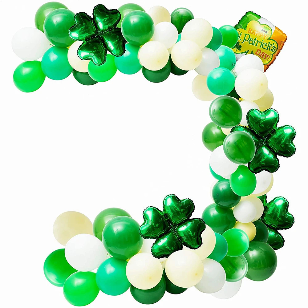 St Patricks Day Green Balloon Garland Kit White Latex Balloons Clover Festival Party Decoration 240328