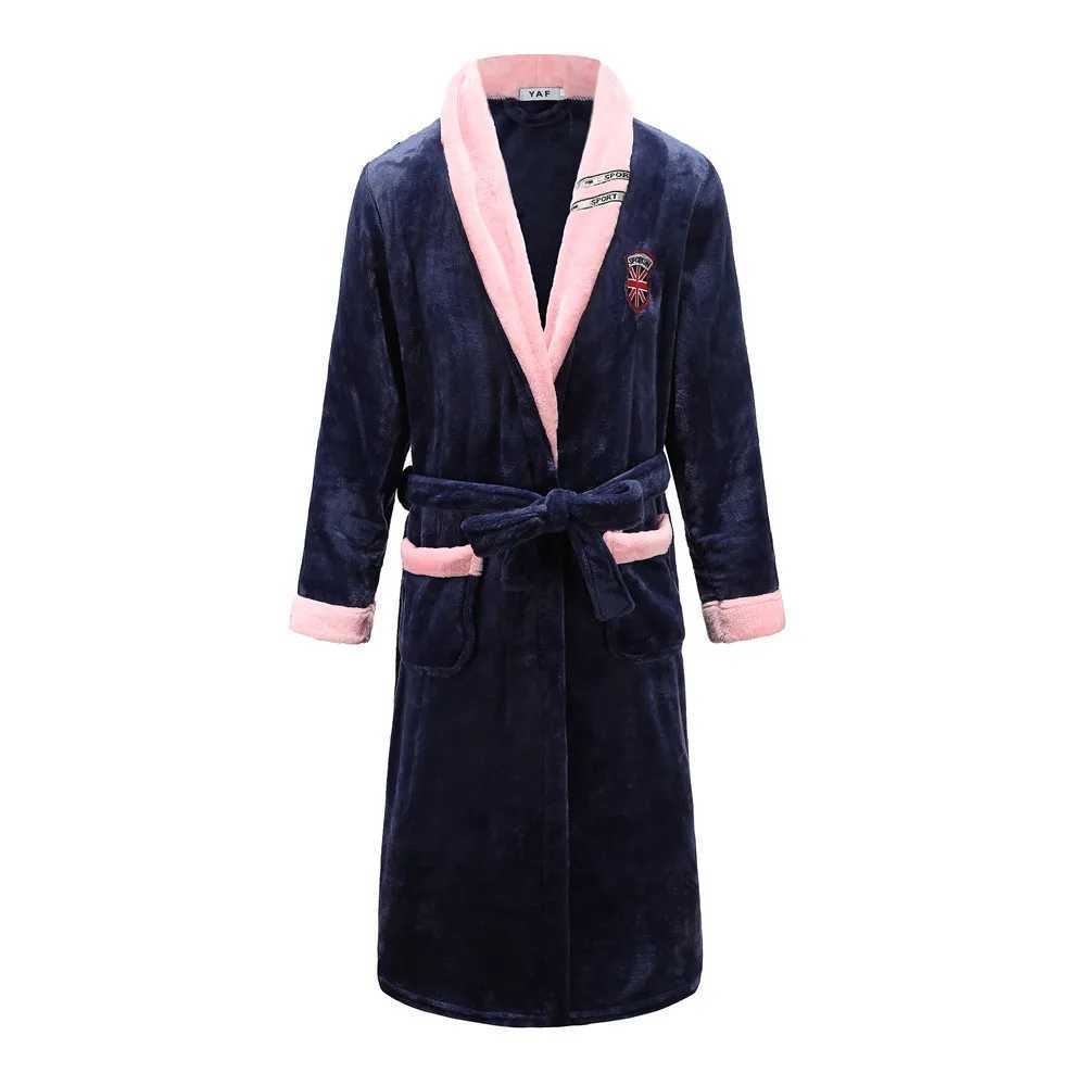 home clothing Sexy Underwear Coral Plush Pajama Set Home Dress Navy Blue Pajama Full Set Kimono Bathroom DressL2403