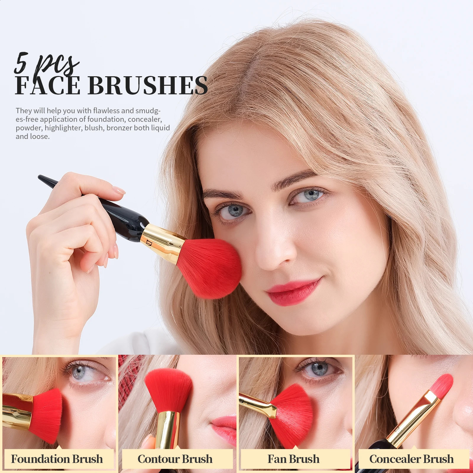 Ducare makeup borstar 12st drottningen seris premium gåvor fundament pulver ansikte rodnad ögonskugga smink gummihandtag set 240403