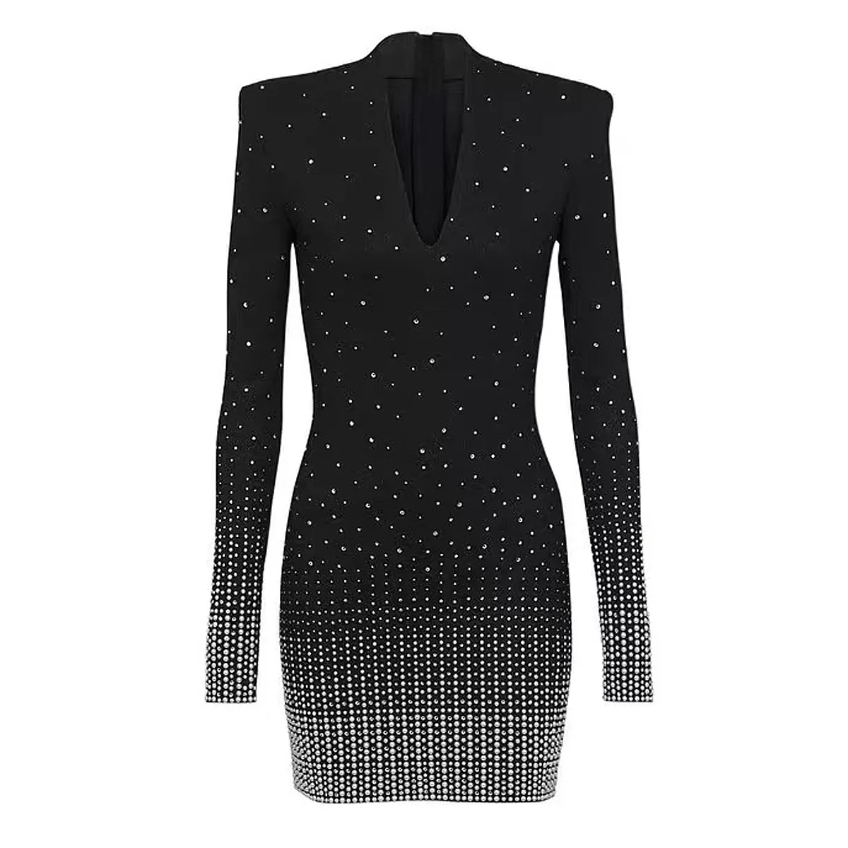 Women's High Quality Dress 2024 Autumn/Winter New Deep V-neck Black Hot Diamond Slim Fit Long Sleeve Wrap Hip Dress