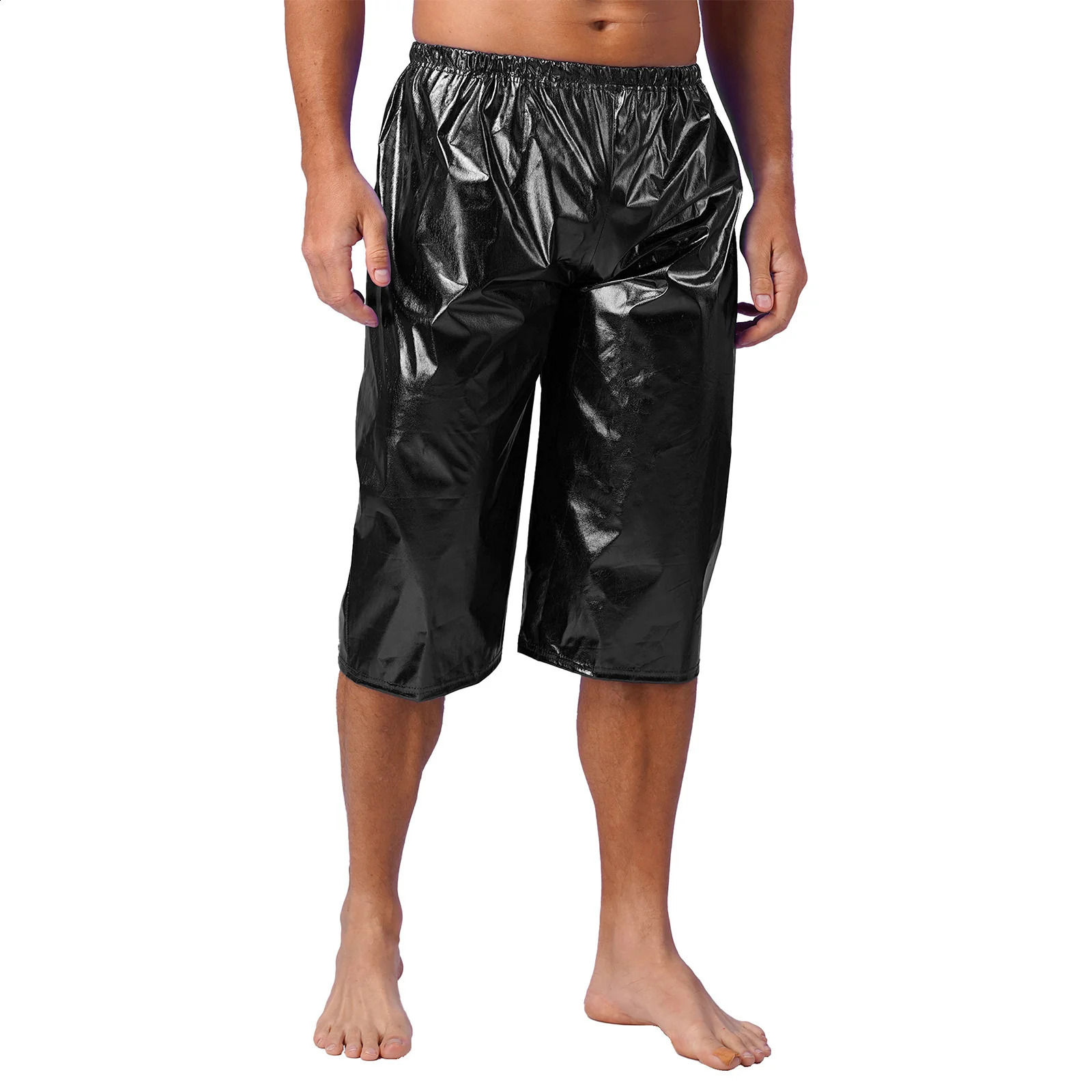 Herren Metallic Shiny Shorts Fashion Lose Short Pants Music Festival Rave Outfit Disco Themenbühne Performance Party Clubwear 240328