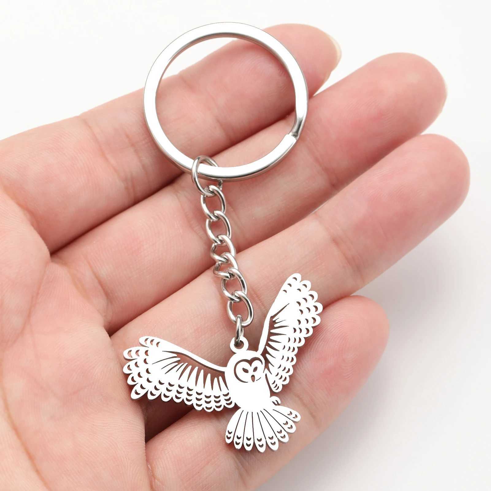 Keychains Lanyards Lemegeton Phoenix Keychain Owl Pendant Rostfritt stål Charmiga fågelsmycken Söta tillbehör Key Gold grossist Q240403