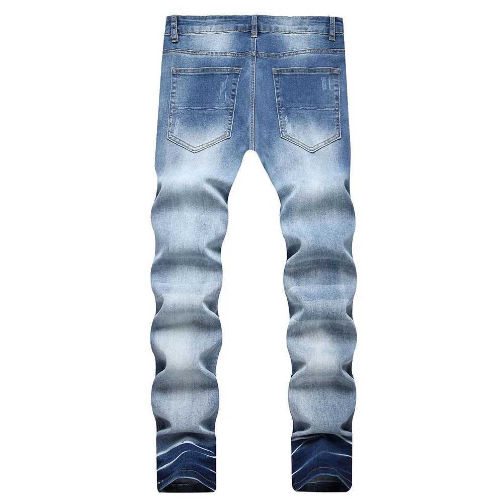 Jeans masculinos masculinos de jeans de jeans de jeans de jeans, peças de lasca de trabalho de jeans, remendos de trabalho, calças azul ultrafinas de TrouserSl2403