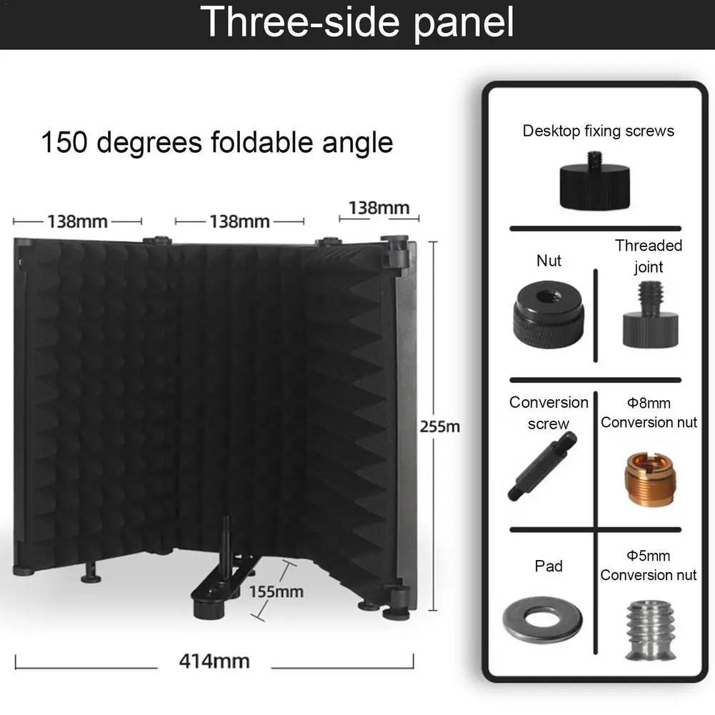 Acessórios Ajustáveis 5/3 Painel Microfone Isolamento Tela dobrável Tela do estúdio Voice Booth Microfone Filtro para gravação de transmissão