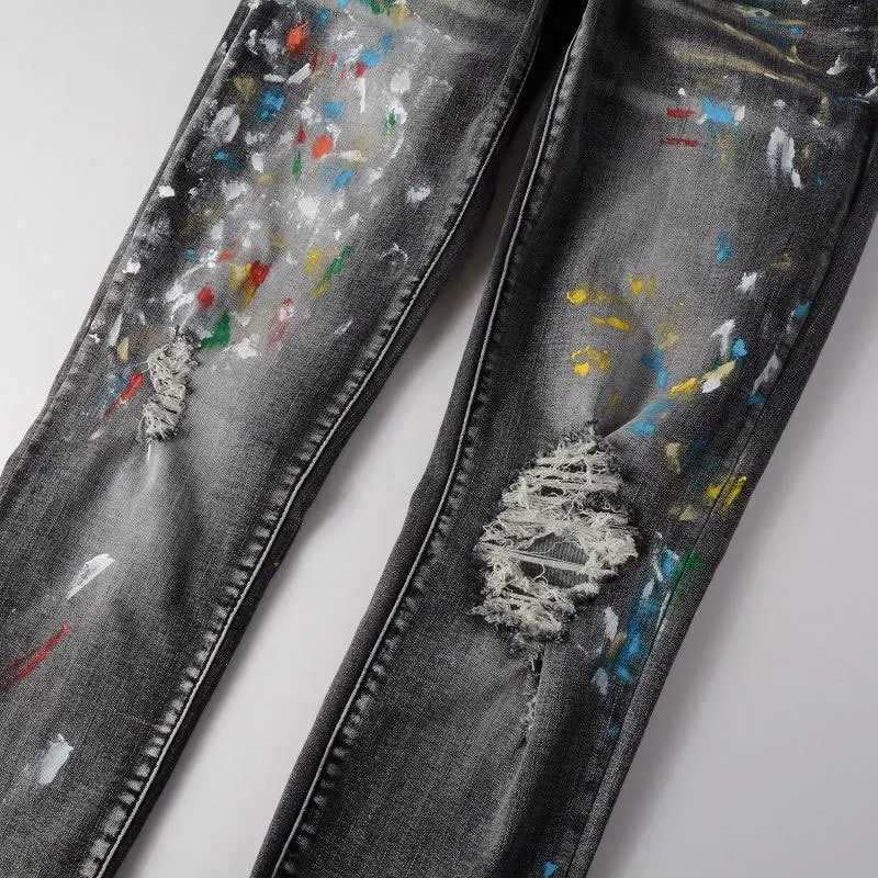 Jeans masculins Pear Denim Pantalon Old Washed Stretch Jeans New Retro Splatter Ink Jean Hombre Patch Street Bike TRIPLE TRIPLED TROURL2403