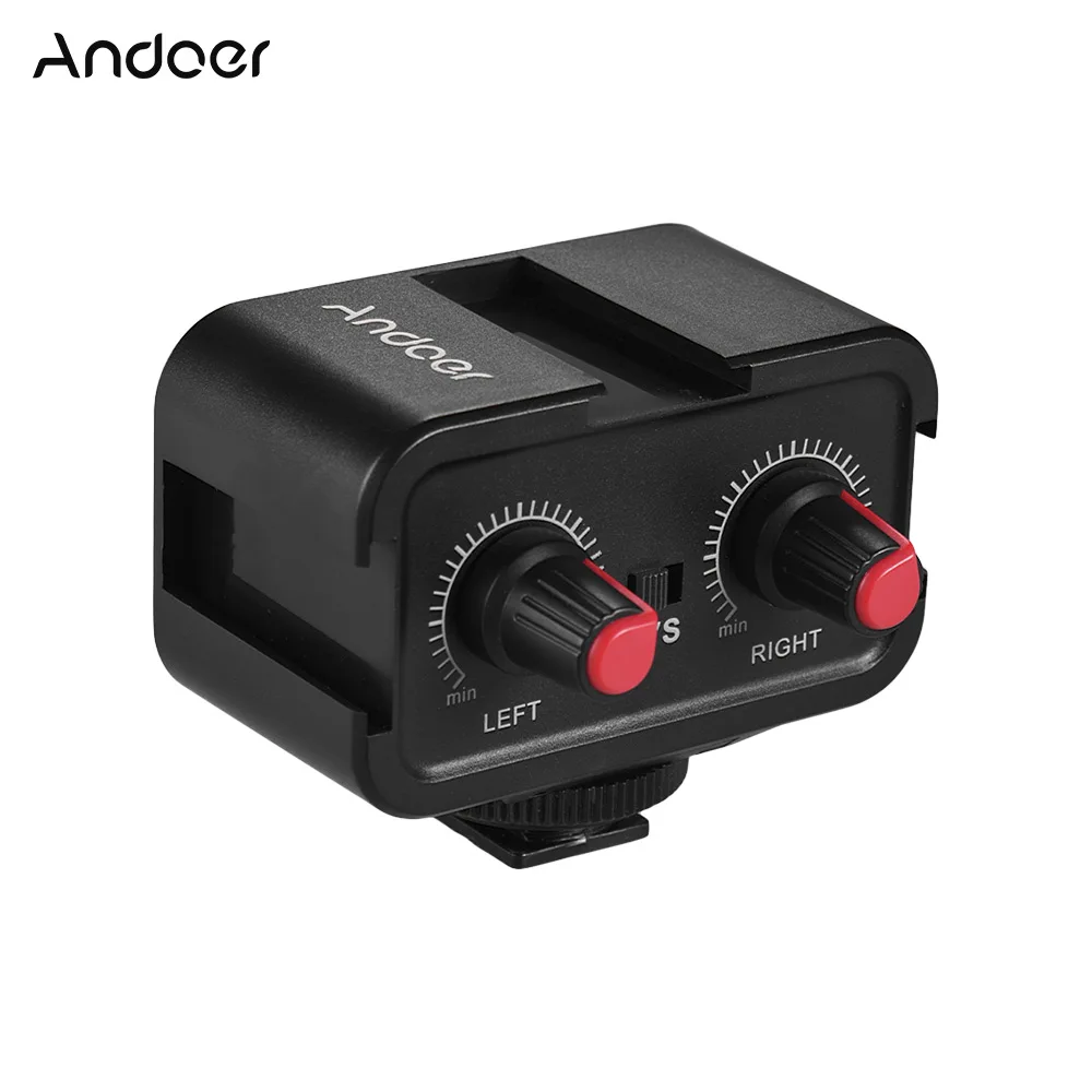 Mikrofonlar Andoer WSVS çift kanallı mikrofon ses mikseri bağdaştırıcısı Canon Nikon Sony Kamera W/Soğuk Ayakkabı Montaj Hub 3.5mm Stereo Çıktı