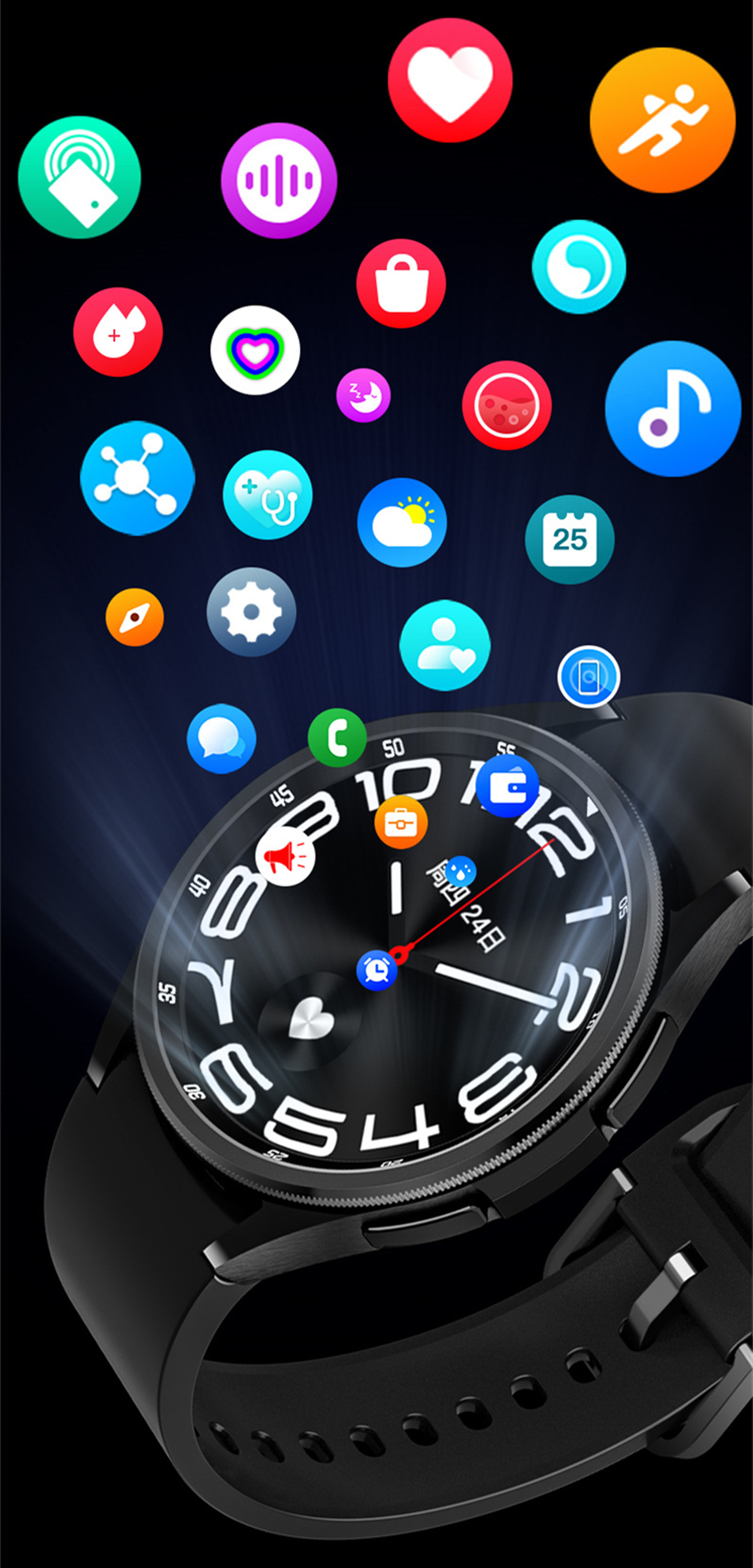Smart Watch6 Classic App Wearfit 1,52-Zoll-HD-Bildschirm 47mm Bluetooth-Anrufe Sportmusik Wireless Ladegerät 350mAh Batterie IP68 wasserdicht für alles Telefon