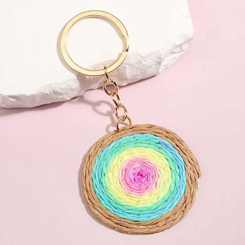 Keychains Lanyards Cute Keychain Colorful Vortex Round Key Ring Circle Chains Souvenir Gifts For Women Men Handbag Accessorie DIY Funny Jewelry Q240403