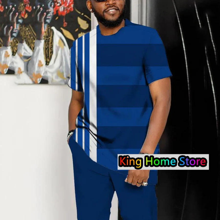 Pantalon pour hommes combinaison 2 pièces set mode african ethnicité africaine streetwear à manches courtes pantalon long pantalon masculin vêtements tenues 240407