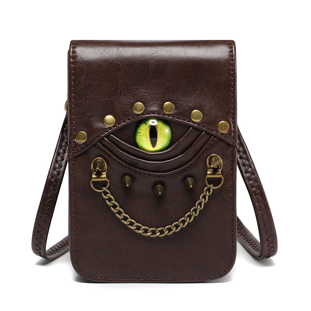 Wholesale men shoulder bag niche design vertical retro mobile phone bag street trend rivet punk purse personalized eyes embellished fashion wallet 224#