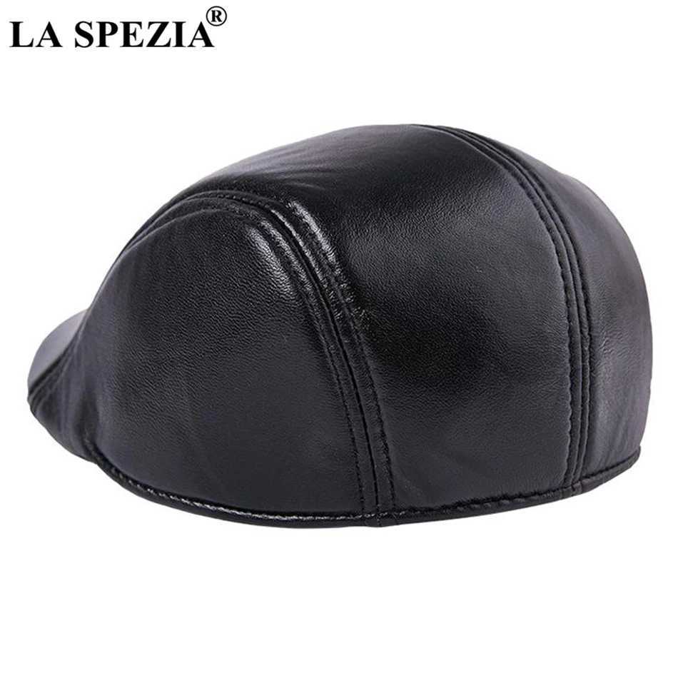 Skąpy brzeg kapelusze la spezia mens oryginalne skórzane beret casual czarna kaczka naliczona bluszczowa wiosna luksusowa włoska marka reżyser Flat Q240403