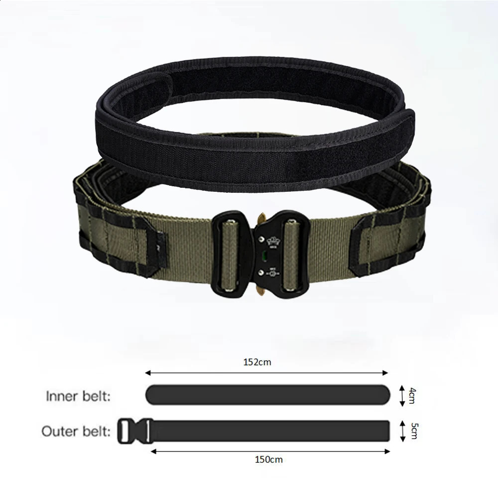 Tactical 2 Inch Combat Belt Quick Release Buckle MOLLE Hunting Outdoor Sports Mens Durable TwoinOne 240326