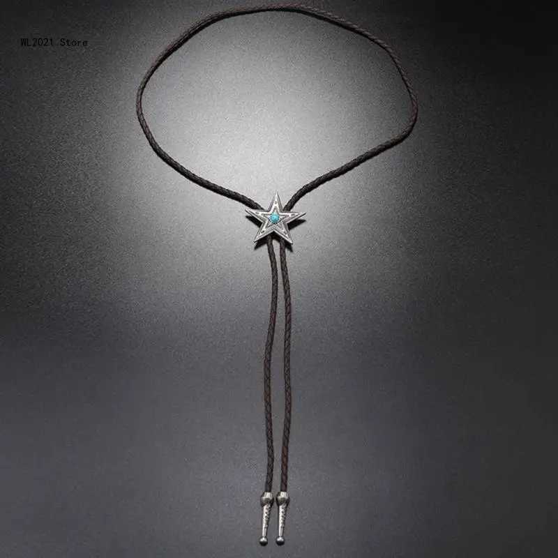 BOLO Ties Elegante cravatta di bolo nero con pendente stella Cowboy Star Necktie Western Necklace Western Cool Bola-Tie Western Cowboy Costume 240407