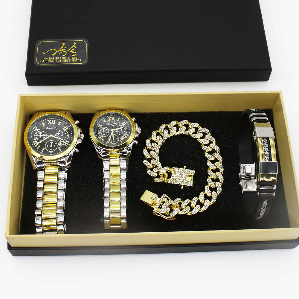 Casal Wristwatch Diamond Bracelet Box Casal Watch Set para homens e mulheres