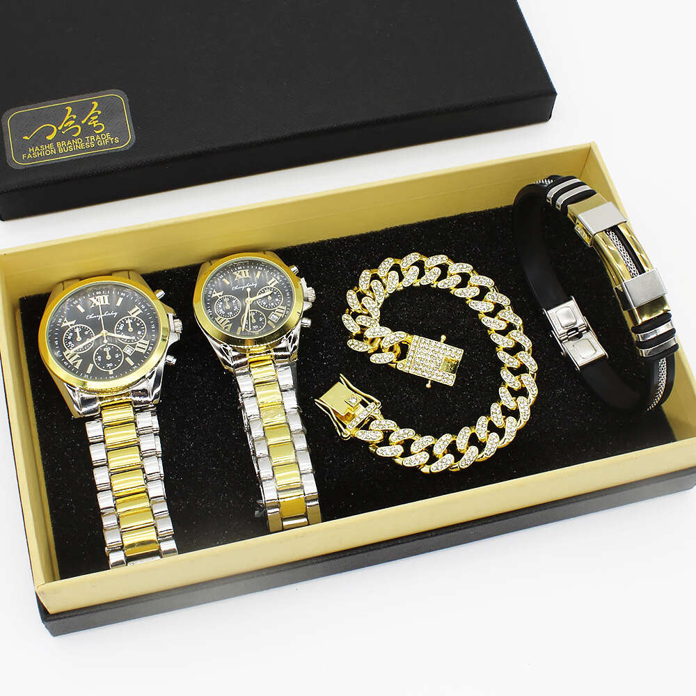 Casal Wristwatch Diamond Bracelet Box Casal Watch Set para homens e mulheres