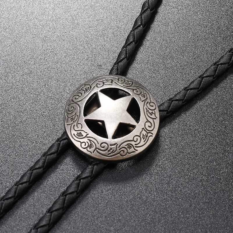 Bolo Ties Five Stars Western Cowboy Bolo Tie Rodeo Dance Necktie Faux Leather Pendant Necklace Jewelry Accessories Personality Gift 240407