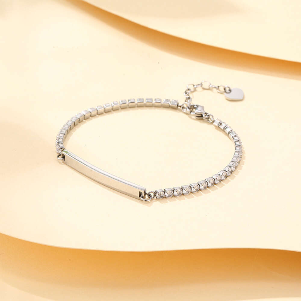 INS Style Fashionable And Minimalist Full Diamond Titanium Women's DIY Engraved Stainless Steel Bracelet