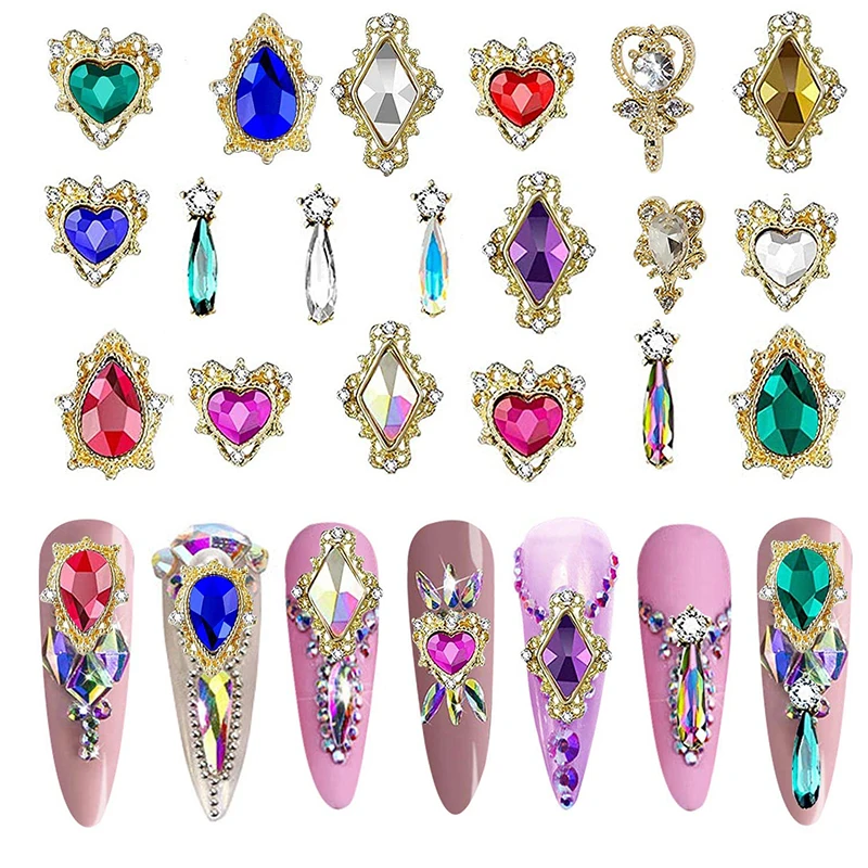 Verktyg Bear Nail Art Rhinestones Decoration With Heart Crystal Rhinestones Shiny 3D Alloy Nail Art Design Manicure Accessories