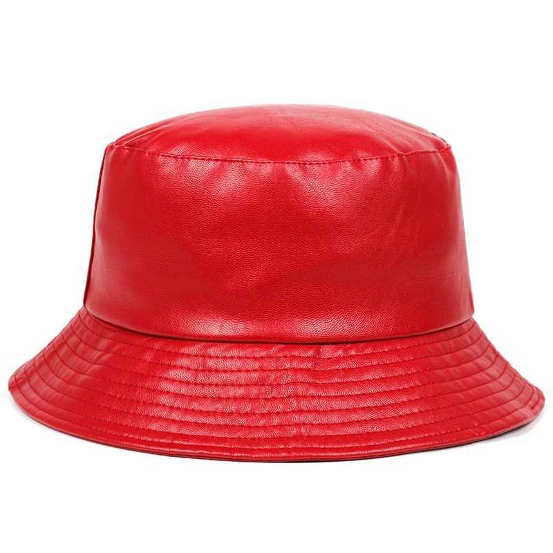 Breites Krempeln Hats Bucket 2023 Neuer Fischerhut künstliche Leder PU Solid Color Herren und Damen Mode Panama Q240403